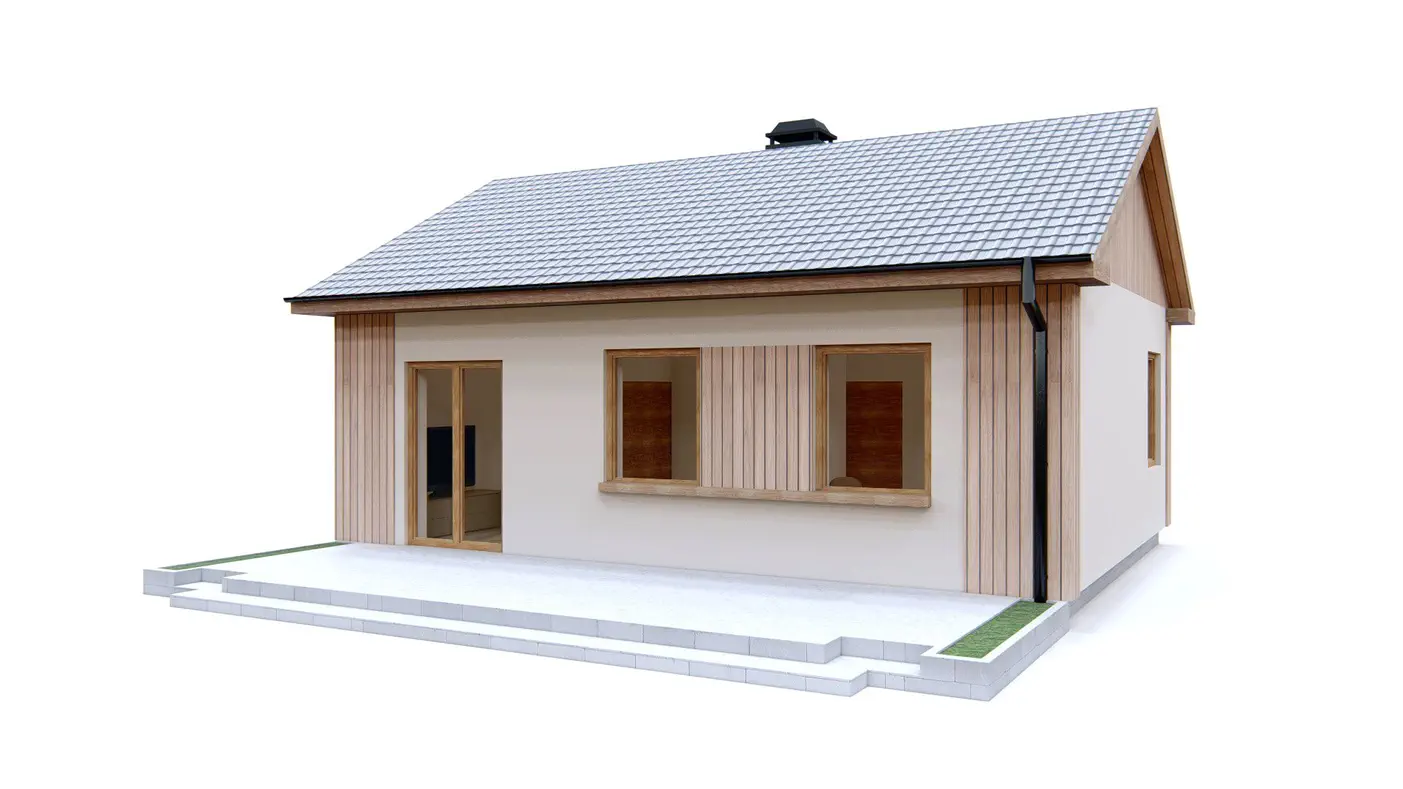 Projekt domu  - Malý jednopodlažný dom so sedlovou strechou.