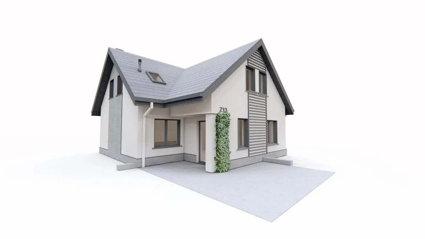 Projekt domu  - Dom s podkrovím a balkónom nad vchodom.