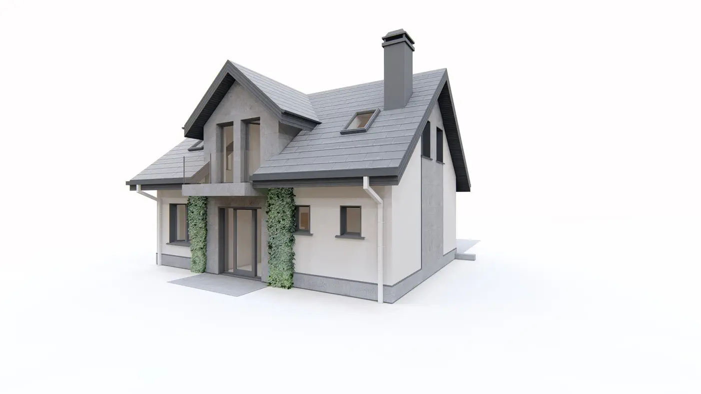 Projekt domu  - Dom s podkrovím a balkónom nad vchodom.