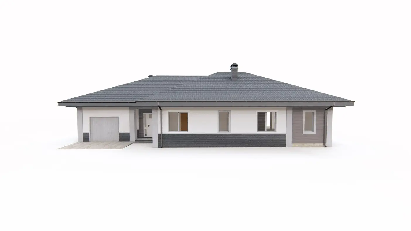 Projekt domu  - Komfortný dizajn jednopodlažného domu s vedľajšou garážou a funkčným interiérom.