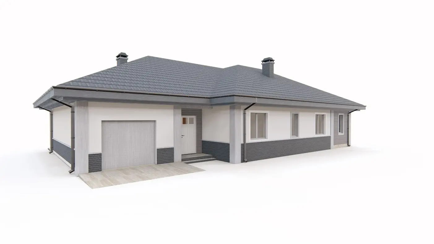 Projekt domu  - Komfortný dizajn jednopodlažného domu s vedľajšou garážou a funkčným interiérom.