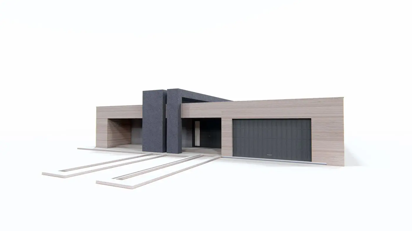 Projekt domu  - Moderný jednopodlažný dom s pôdorysom U a obytnou plochou 155 m2.