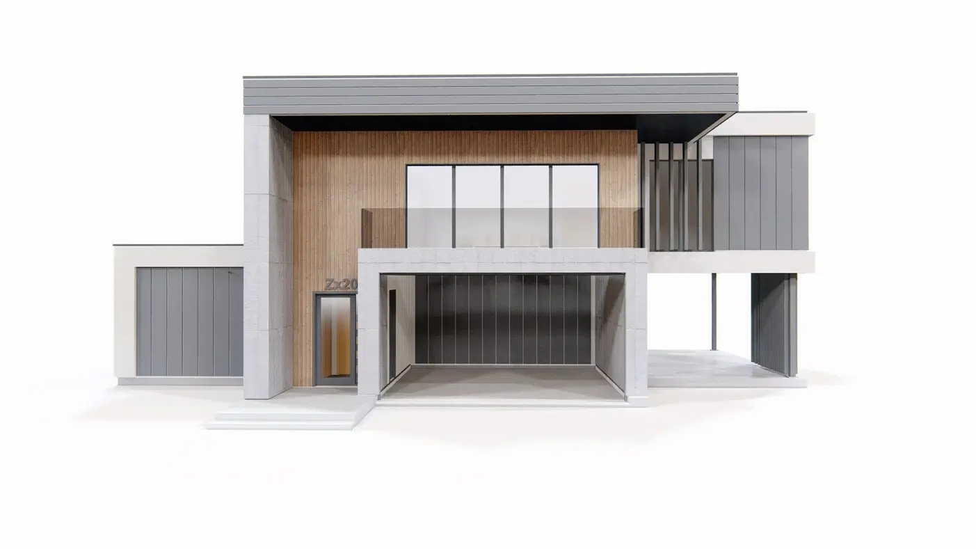 Projekt domu  - Moderný dom s priestrannou obývacou izbou a veľkou terasou na prvom poschodí