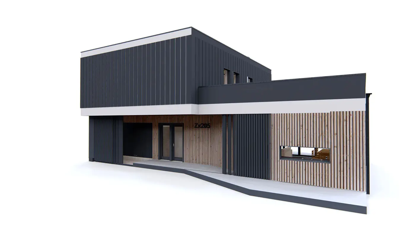 Projekt domu  - Moderný dom s priestrannou obývacou izbou, veľkou spálňou s krbom a terasou