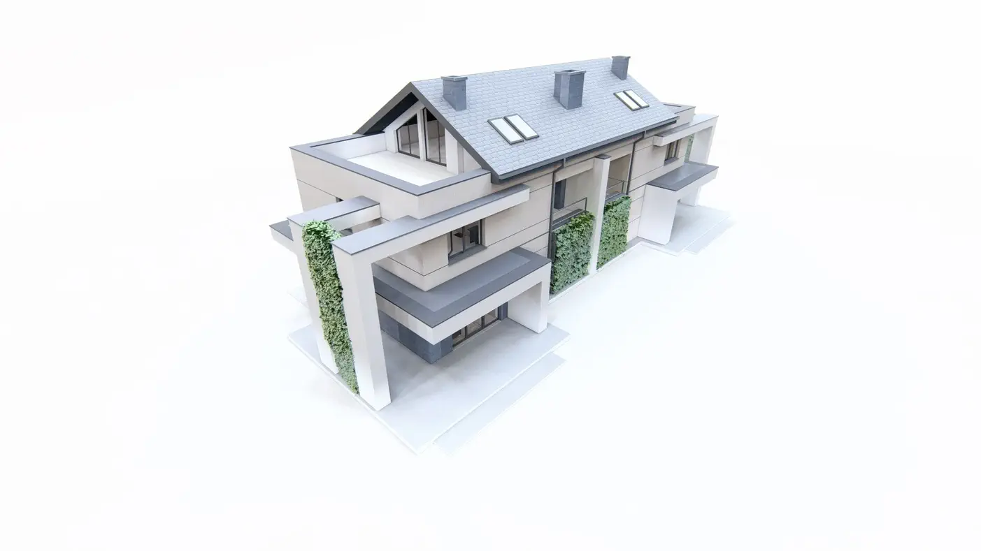 Projekt domu  - Dvojpodlažný 3-podlažný dom s garážou, 3 spálňami a oddychovou miestnosťou.