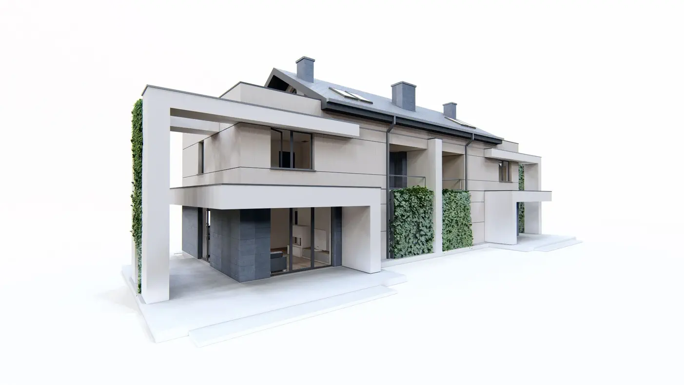 Projekt domu  - Dvojpodlažný 3-podlažný dom s garážou, 3 spálňami a oddychovou miestnosťou.