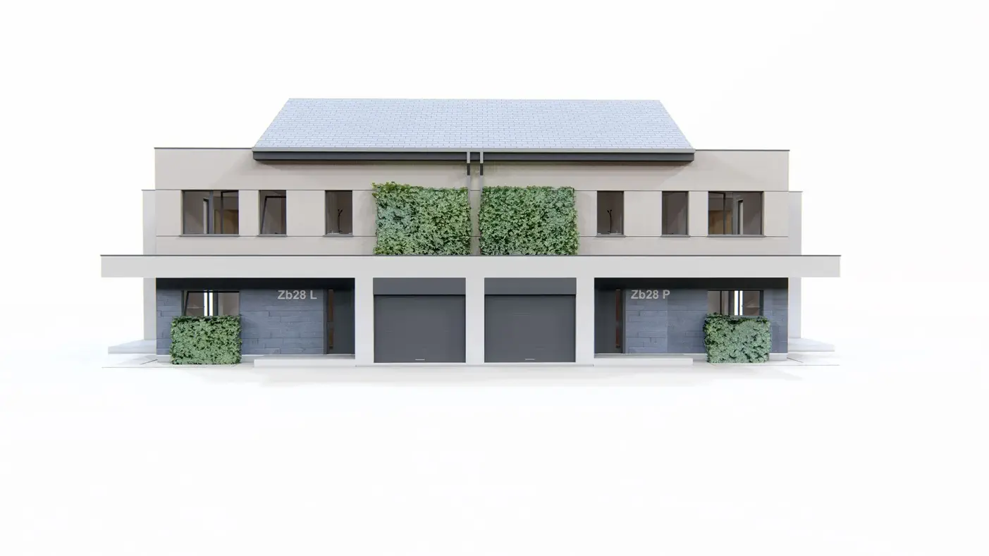 Projekt domu  - Dvojpodlažný 3-podlažný dom s garážou, 3 spálňami a oddychovou miestnosťou.