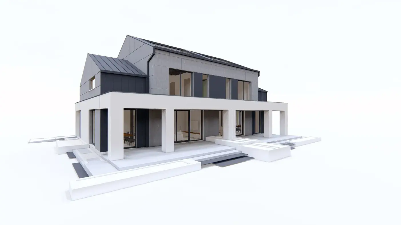 Projekt domu  - Moderný dvojdom so strešnou terasou.