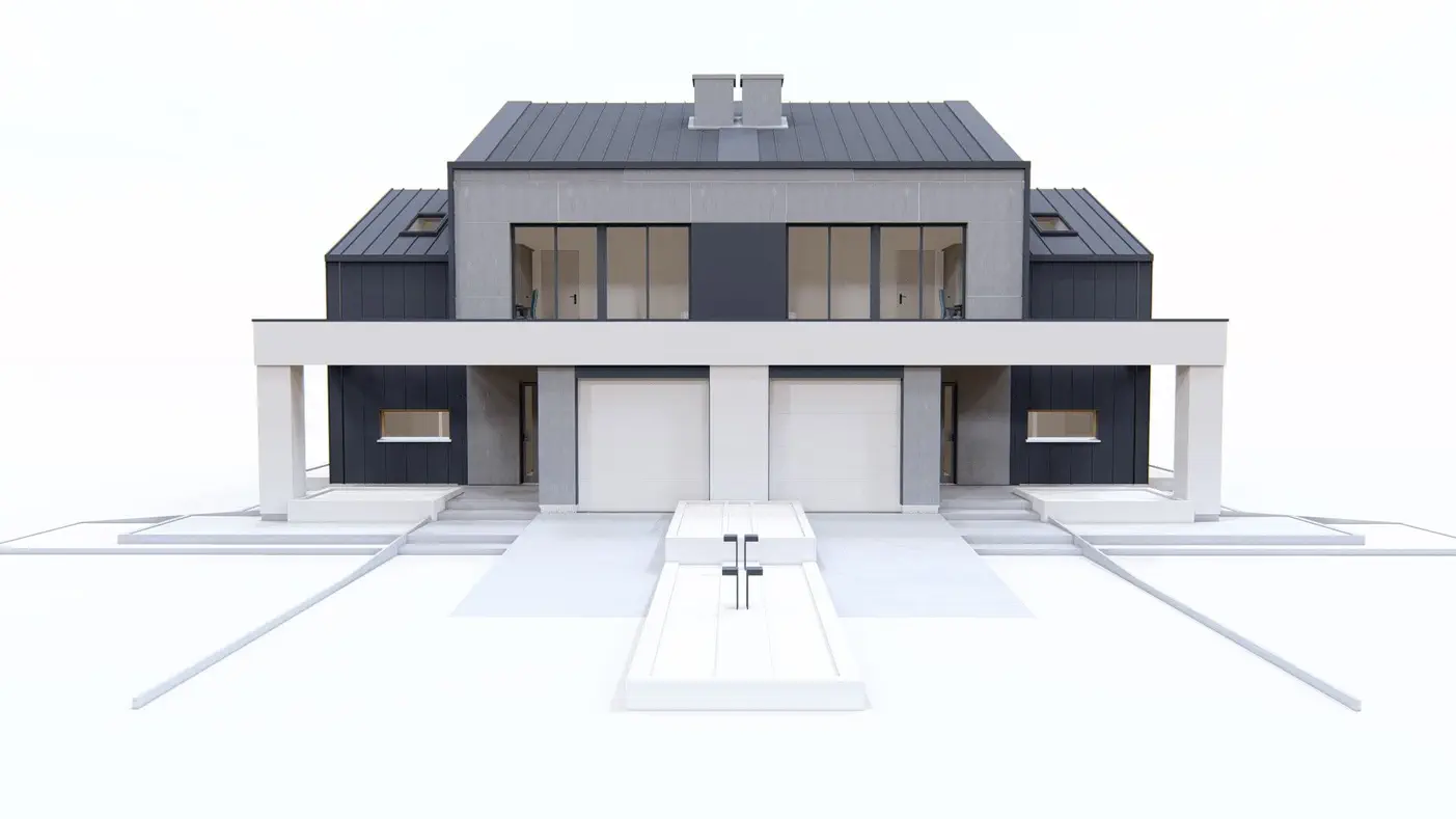 Projekt domu  - Moderný dvojdom so strešnou terasou.
