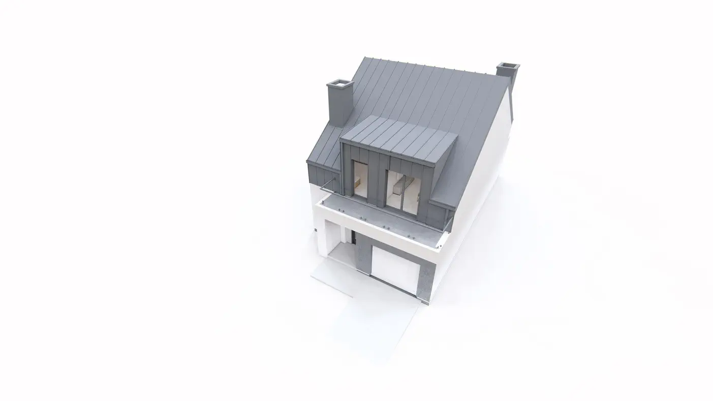 Projekt domu  - Súčasný dvojdom do 110 m2 na úzkom pozemku