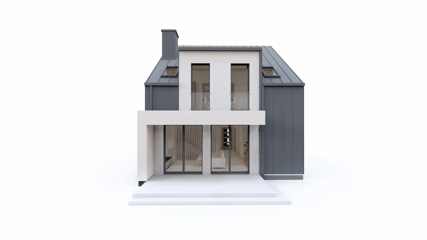 Projekt domu  - Súčasný dvojdom do 110 m2 na úzkom pozemku