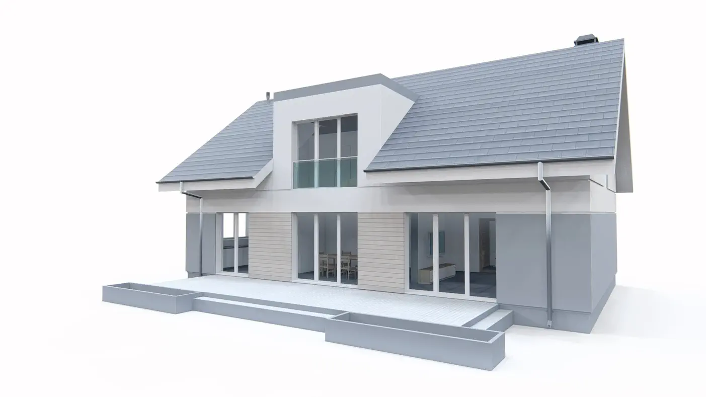 Projekt domu  - Moderný rodinný dom s vikierom a garážou pre dve autá