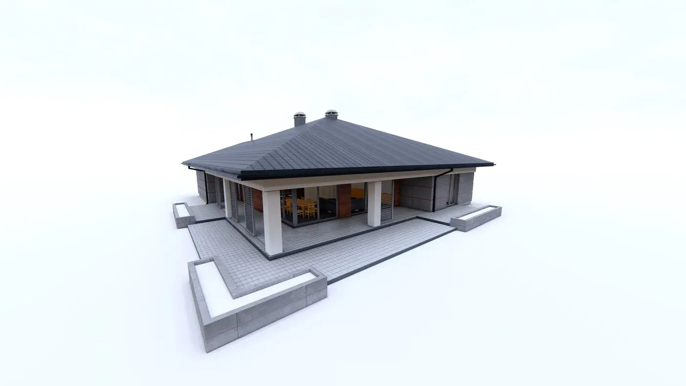 Projekt domu  - Jednopodlažný dom s garážou pre dve autá.