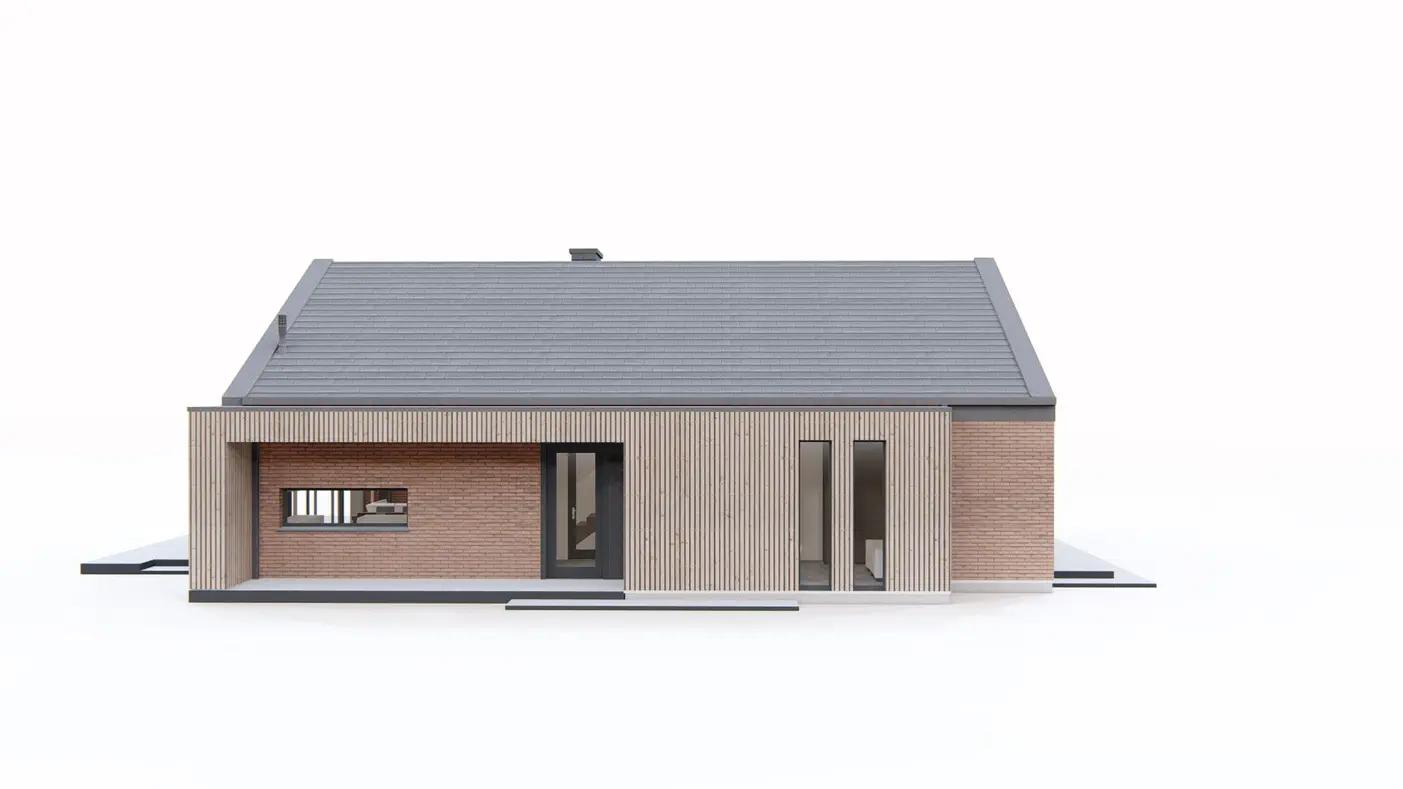 Projekt domu  - Podlhovastý dom s modernými prvkami a malým podkrovím.