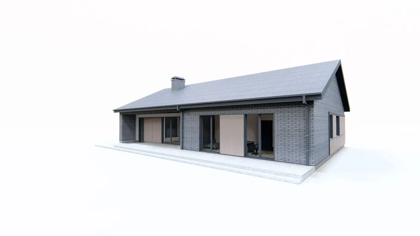Projekt domu  - Jednopodlažný dom s rozlohou približne 130 m2 so 4 spálňami, garážou