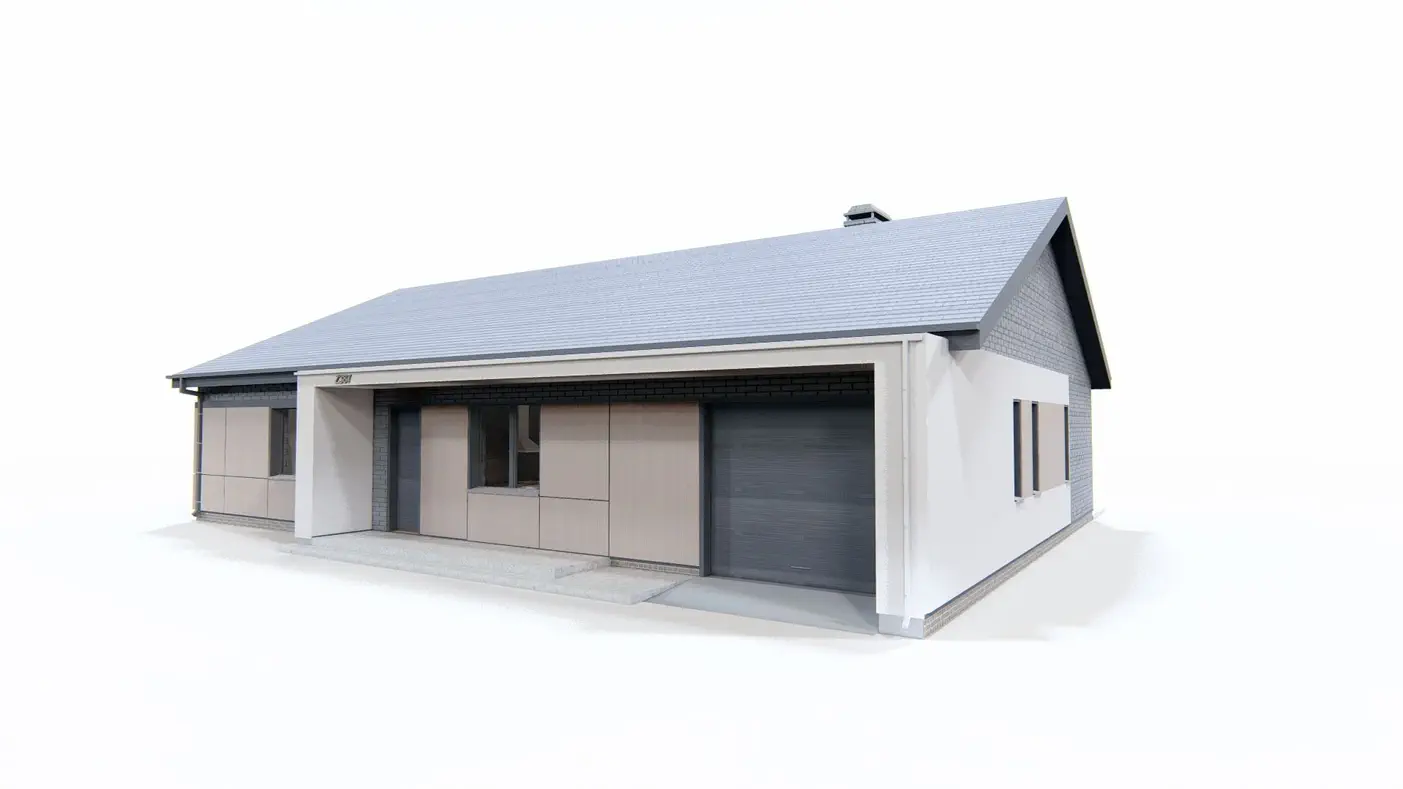 Projekt domu  - Jednopodlažný dom s rozlohou približne 130 m2 so 4 spálňami, garážou