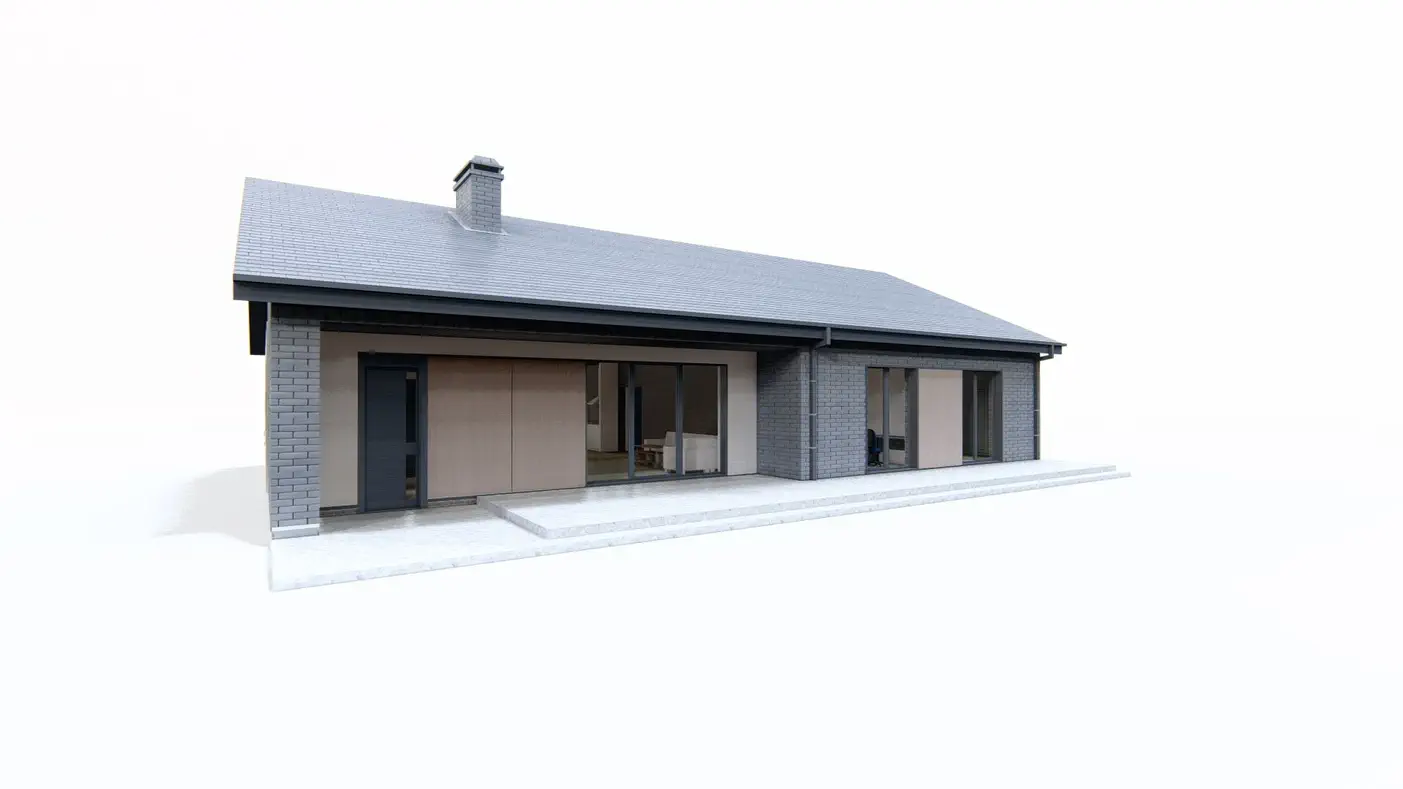 Projekt domu  - Jednopodlažný dom s rozlohou približne 130 m2 so 4 spálňami, garážou