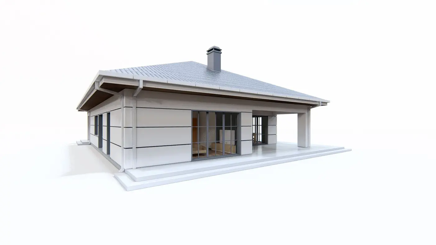 Projekt domu  - Moderný, útulný jednopodlažný dom s hlavnou spálňou oddelenou od záhrady