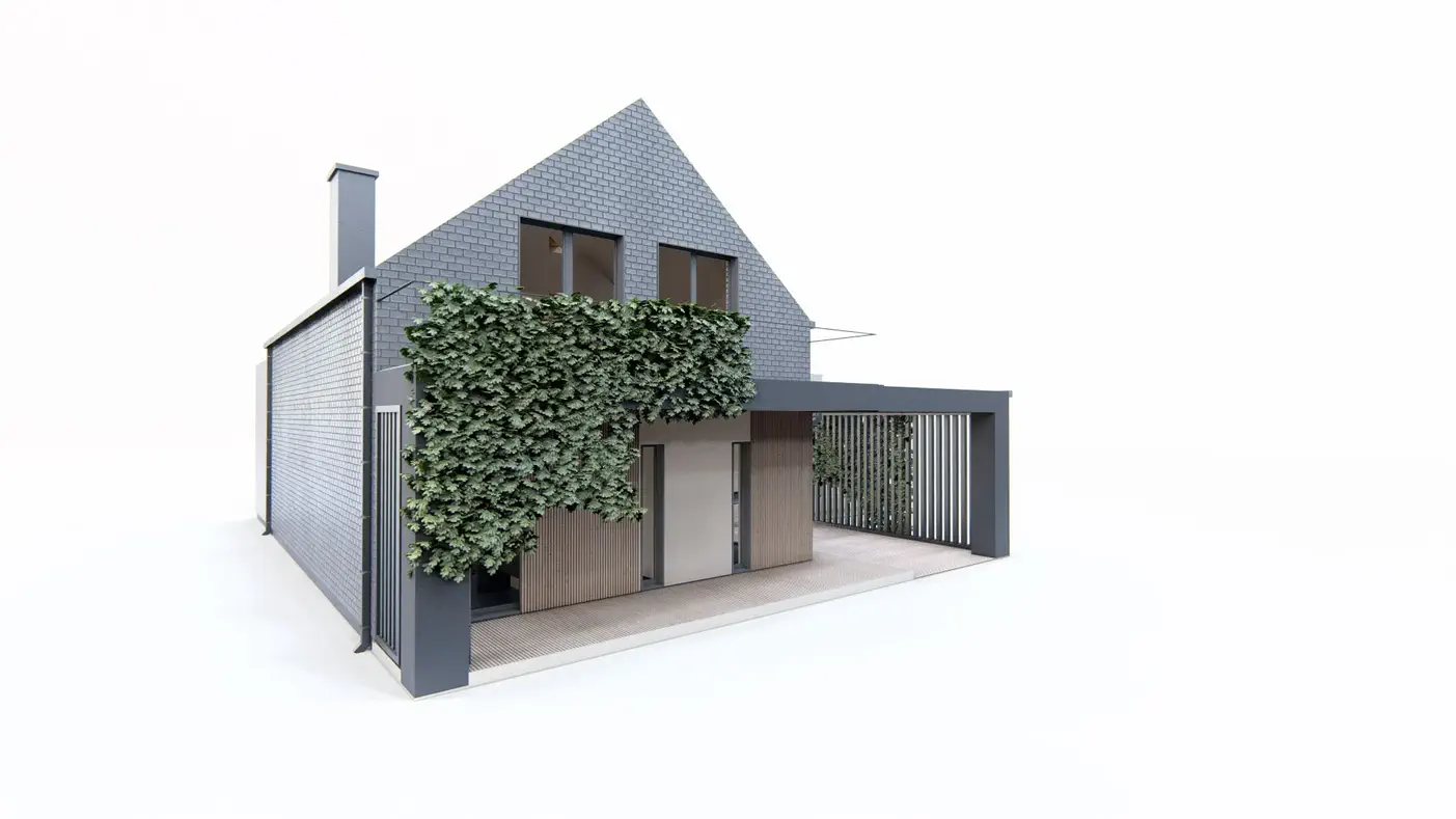 Projekt domu  - Moderný dom s veľkou terasou a balkónom na prvom poschodí