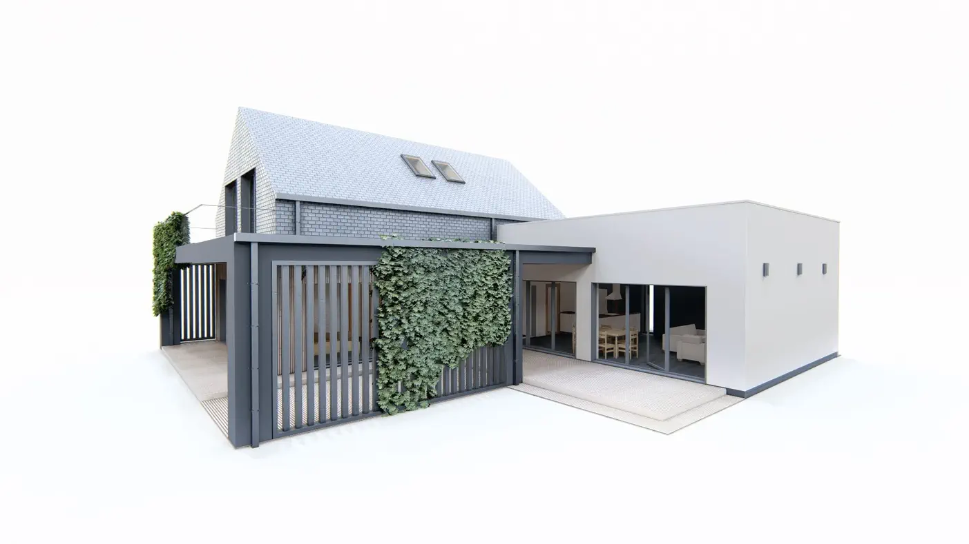 Projekt domu  - Moderný dom s veľkou terasou a balkónom na prvom poschodí