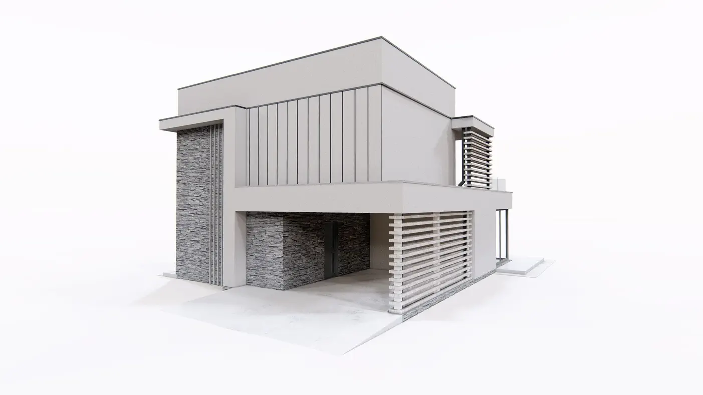 Projekt domu  - Nádherný dvojpodlažný dom s plochou strechou a prístreškom pre auto