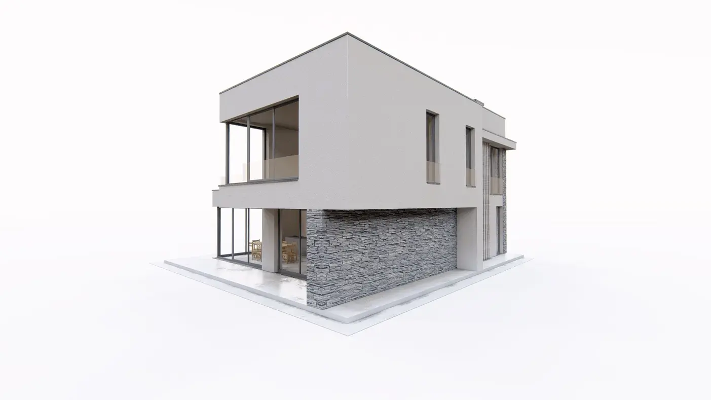 Projekt domu  - Nádherný dvojpodlažný dom s plochou strechou a prístreškom pre auto