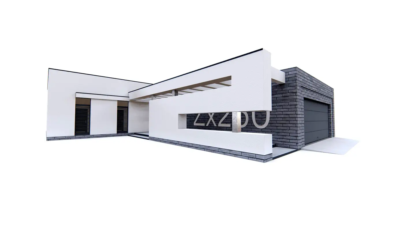 Projekt domu  - Moderný jednopodlažný dom s garážou pre 2 autá a krytou veľkou terasou