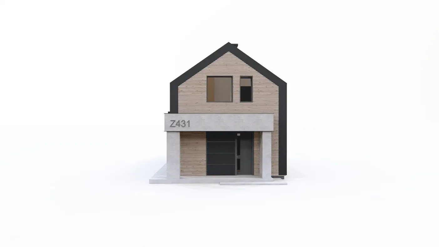 Projekt domu  - Moderný dom na úzkom pozemku s vysokým kolenným múrom.