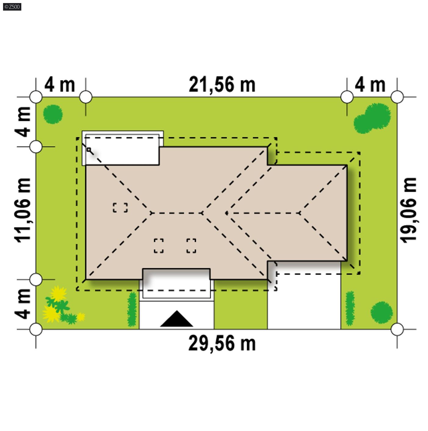 Projekt domu  - Návrh jednopodlažného domu s priestrannou obývacou izbou a garážou pre dve autá.