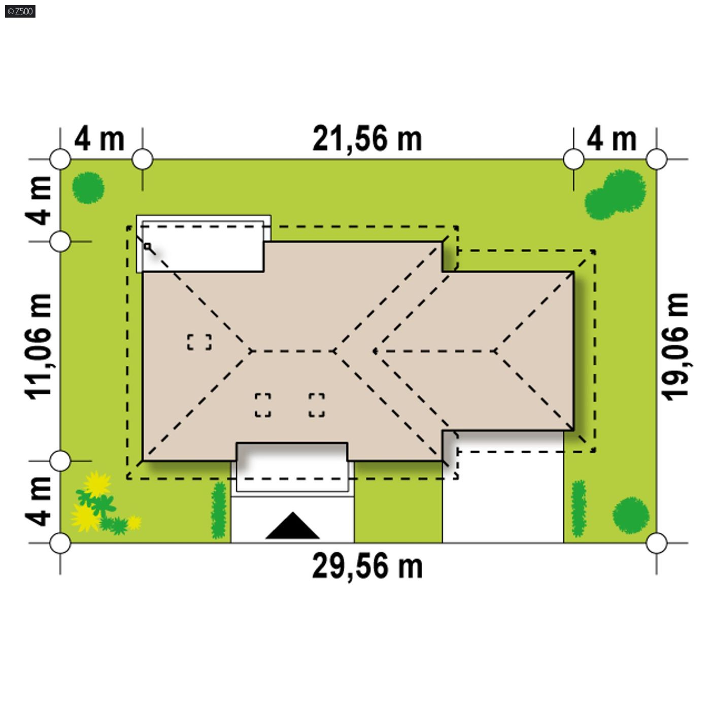 Projekt domu  - Návrh jednopodlažného domu s priestrannou obývacou izbou a garážou pre dve autá.