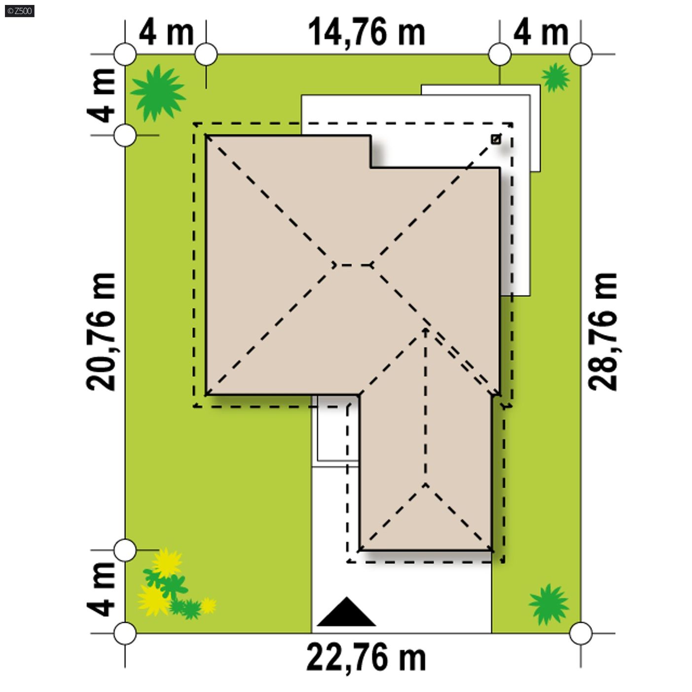 Projekt domu  - Funkčný jednopodlažný dom s veľkou obývacou izbou a garážou pre dve autá.