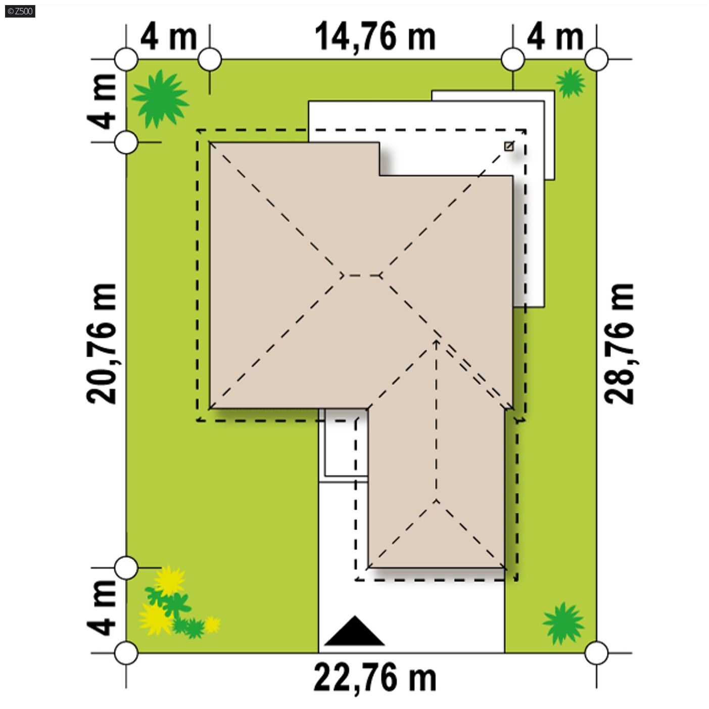 Projekt domu  - Funkčný jednopodlažný dom s veľkou obývacou izbou a garážou pre dve autá.
