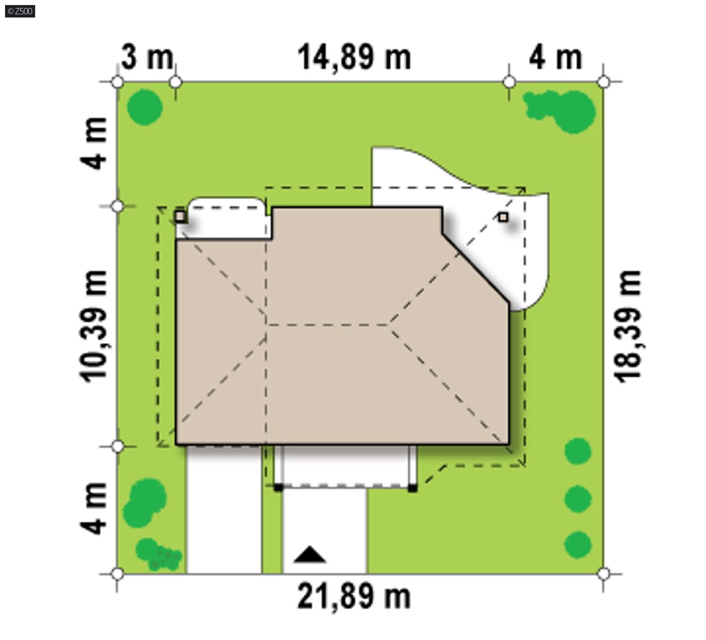 Projekt domu  - Dizajn domu s užitočným podkrovím, garážou a vlnitou strechou.
​