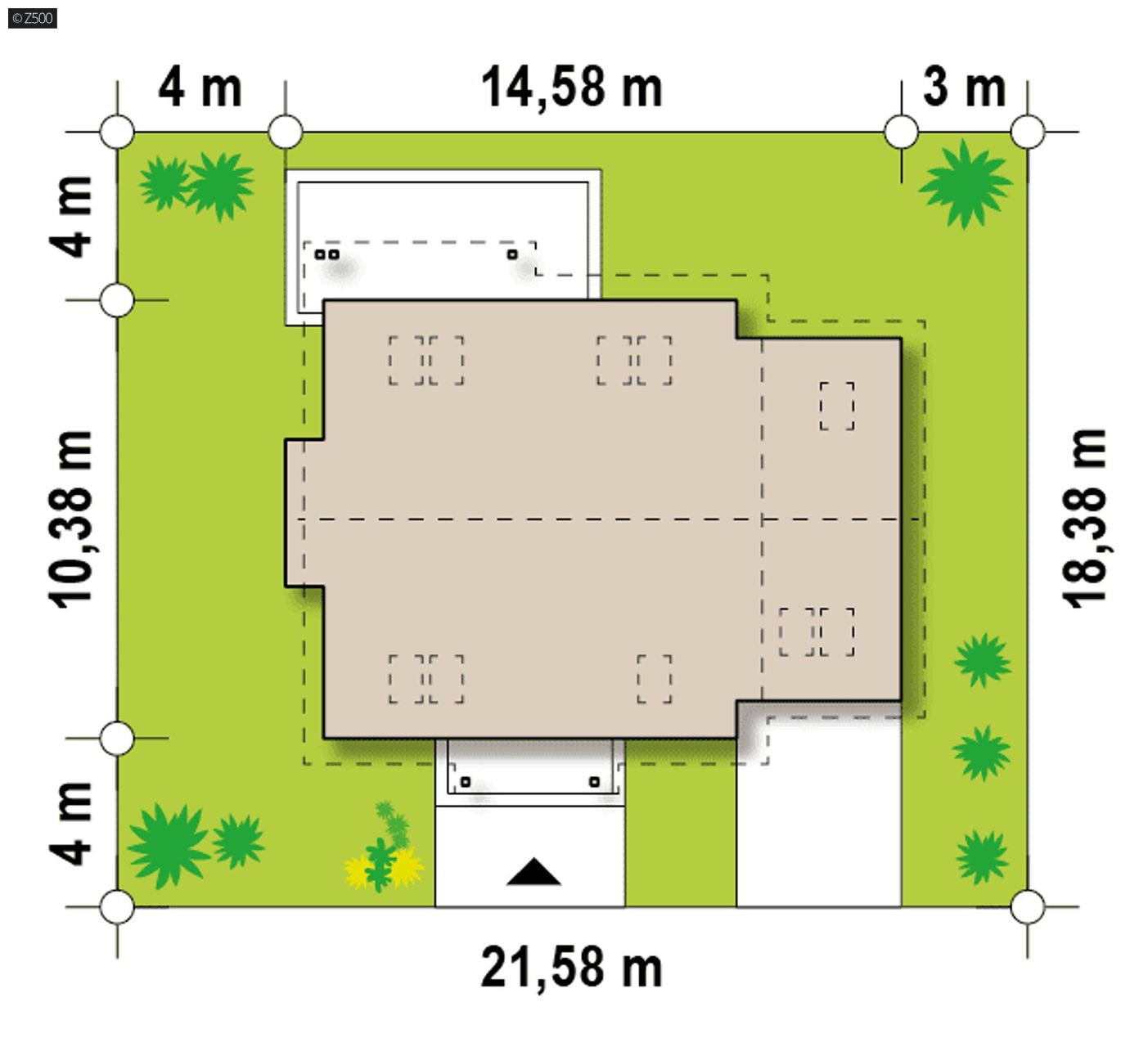 Projekt domu  - Dom s podkrovím, arkierovým oknom v jedálni, ďalšou izbou na prízemí a garážou.