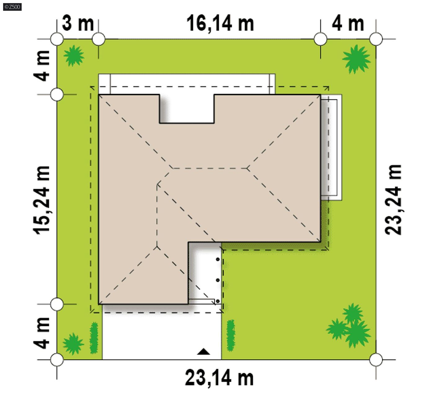 Projekt domu  - Jednoposchodový komfortný rodinný dom s krytou terasou a garážou pre dve autá.