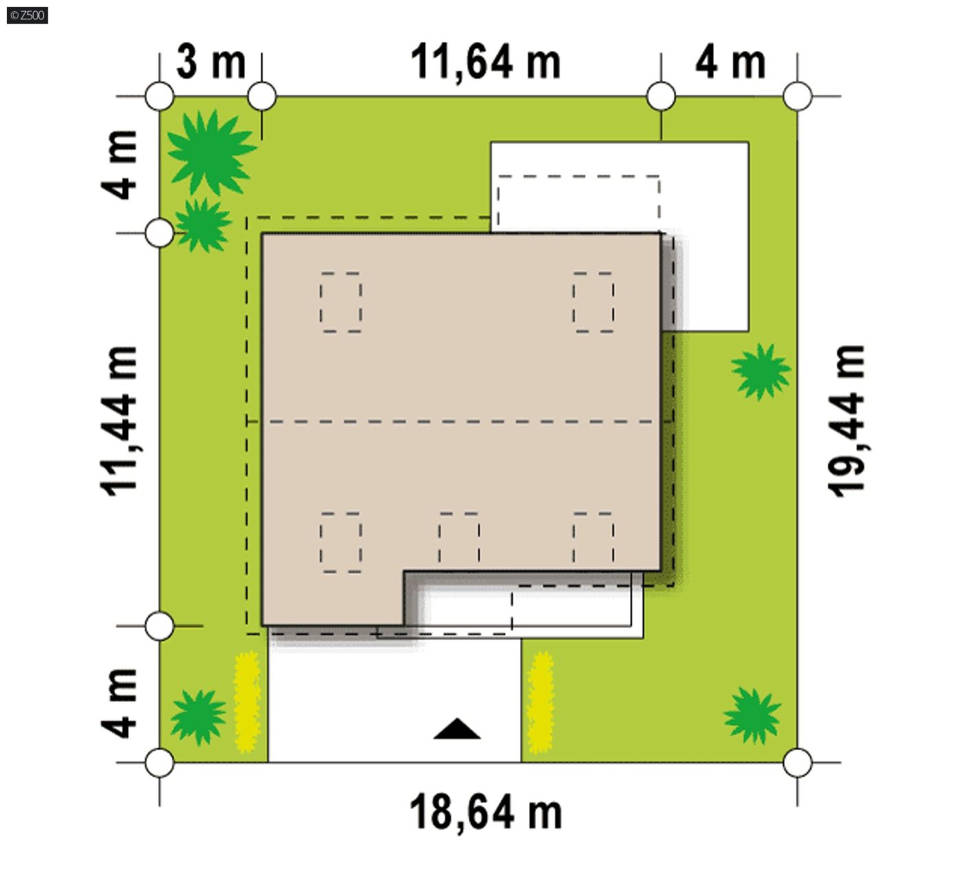 Projekt domu  - Úsporný dom s podkrovím, spálňou na prízemí, garážou a domácou zimnou záhradou.