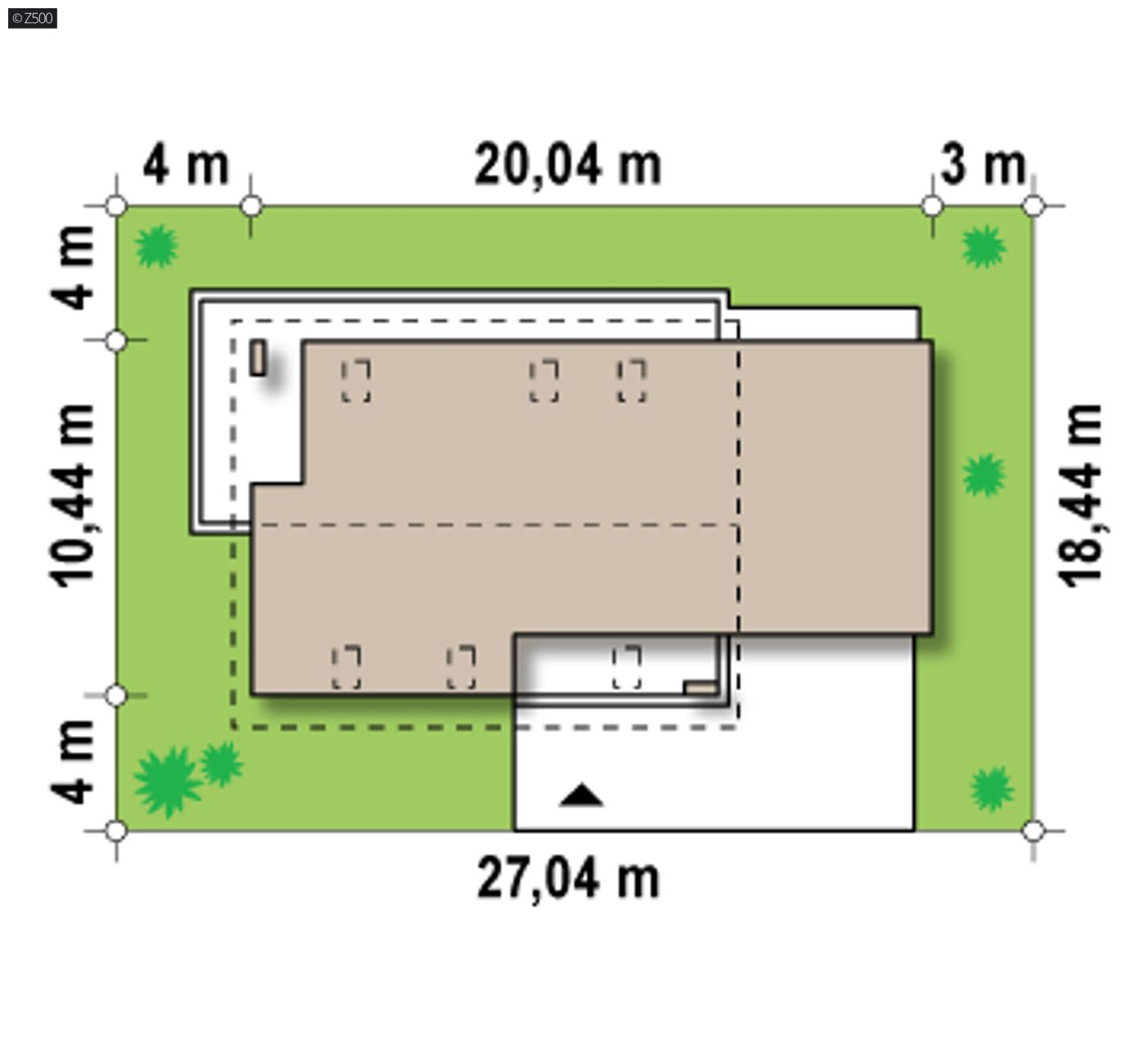 Projekt domu  - Komfortný dom s podkrovím, krytý sedlovou strechou a garážou pre 2 autá.
