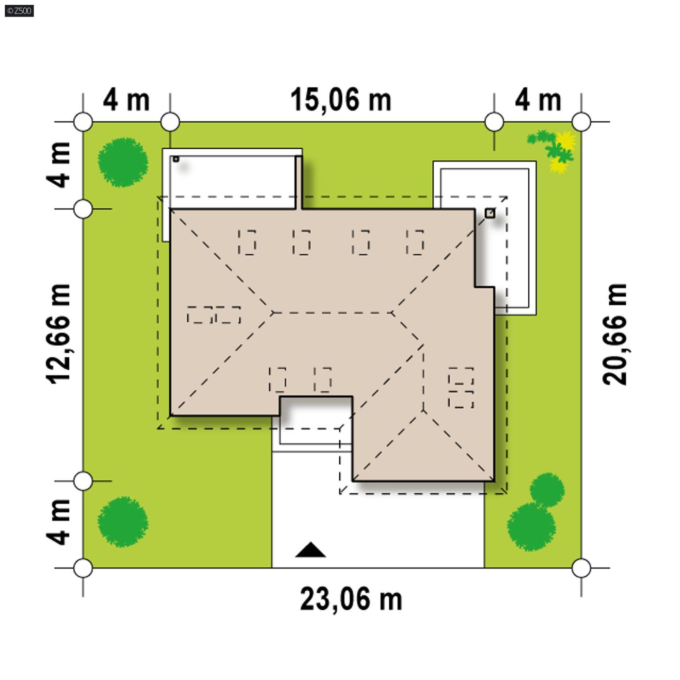 Projekt domu  - Dom s podkrovím, intímnym spálňovým komplexom na prízemí a garážou v prednej čas