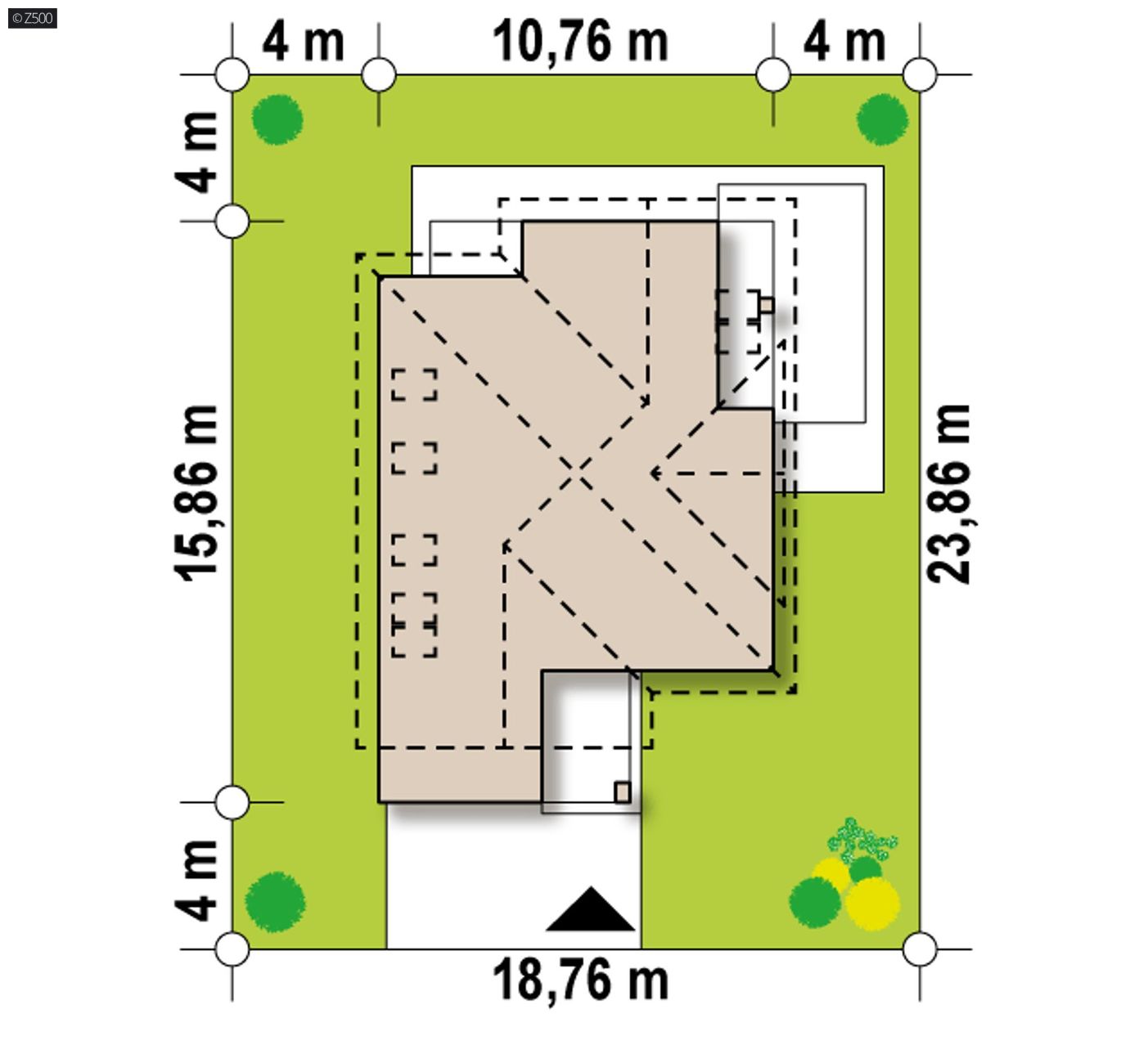 Projekt domu  - Viacšikmá strecha, garáž s prednou terasou, zaujímavá fasáda