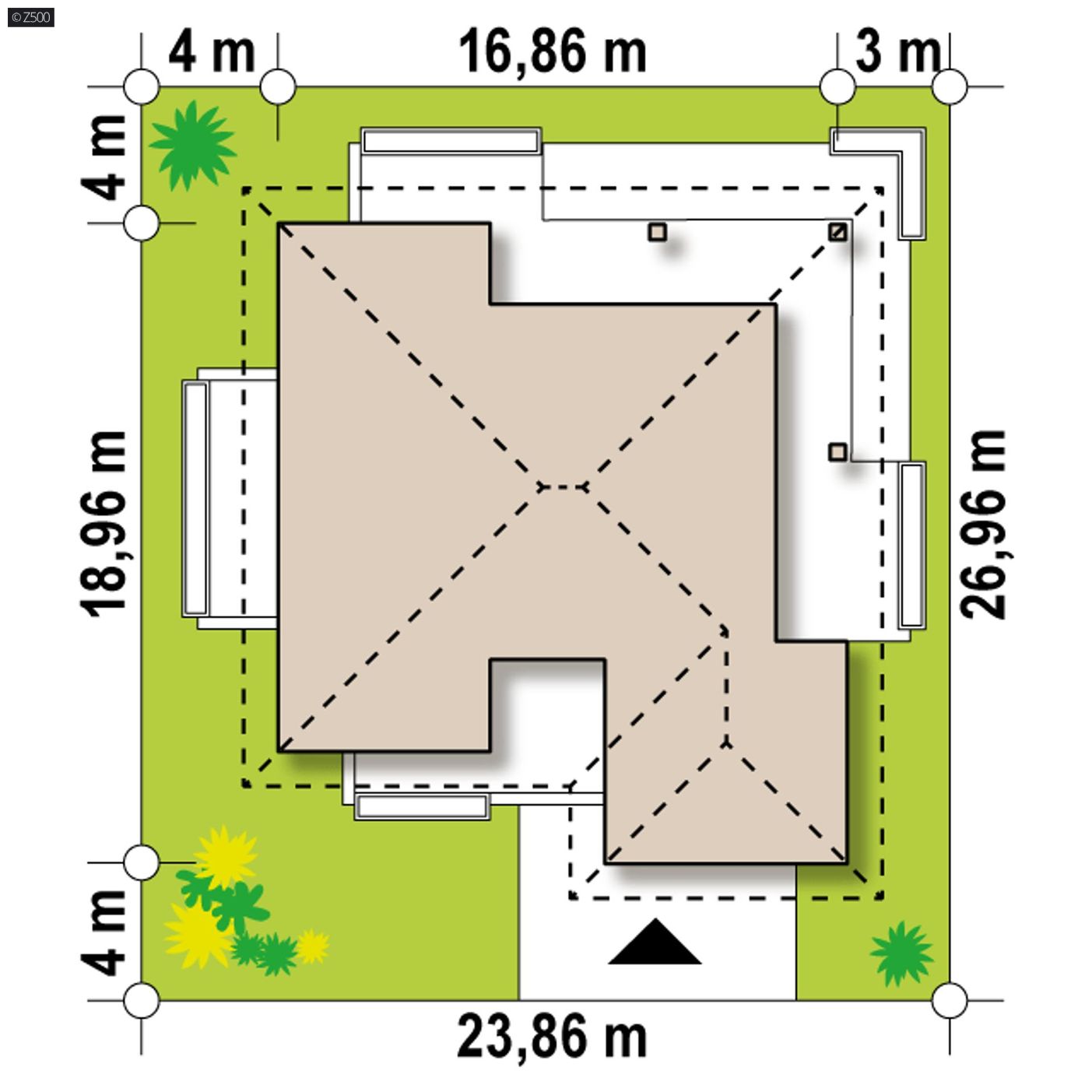 Projekt domu  - Jednopodlažný dom s garážou pre dve autá.