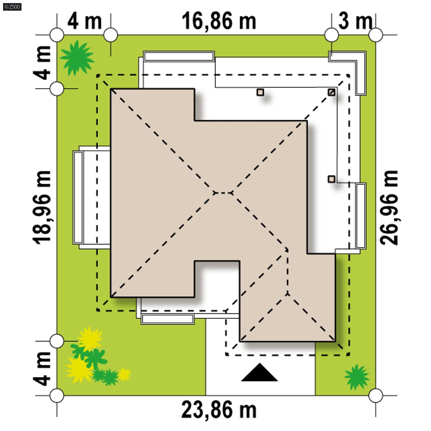 Projekt domu  - Jednopodlažný dom s garážou pre dve autá.