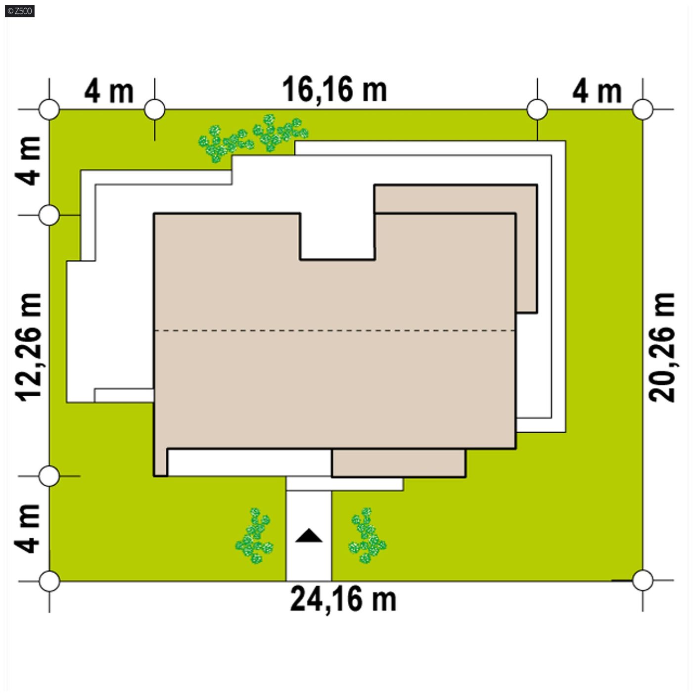 Projekt domu  - Podlhovastý dom s modernými prvkami a malým podkrovím.