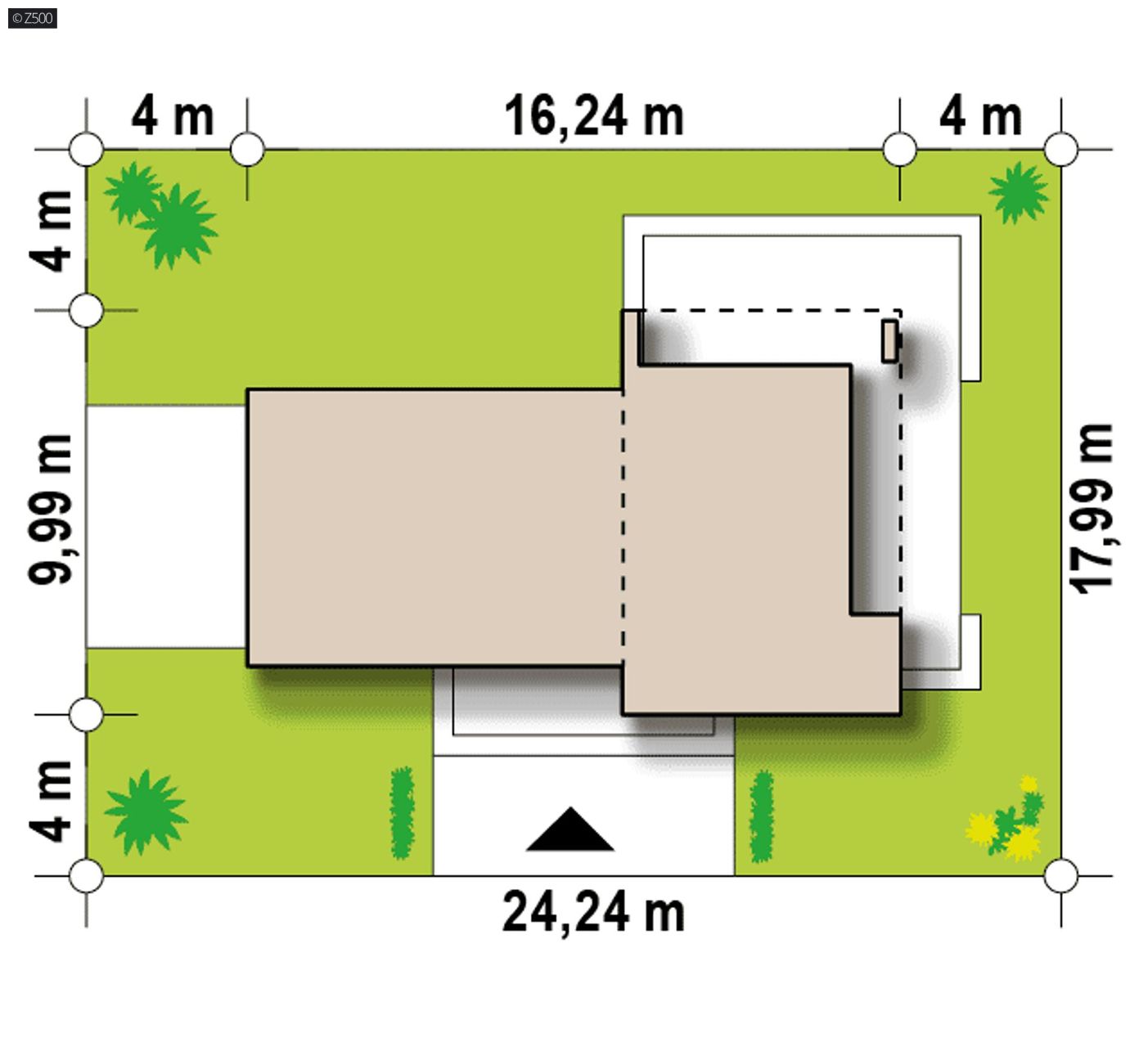 Projekt domu  - Dvojpodlažný dom s plochou strechou a veľkou terasou nad garážou.