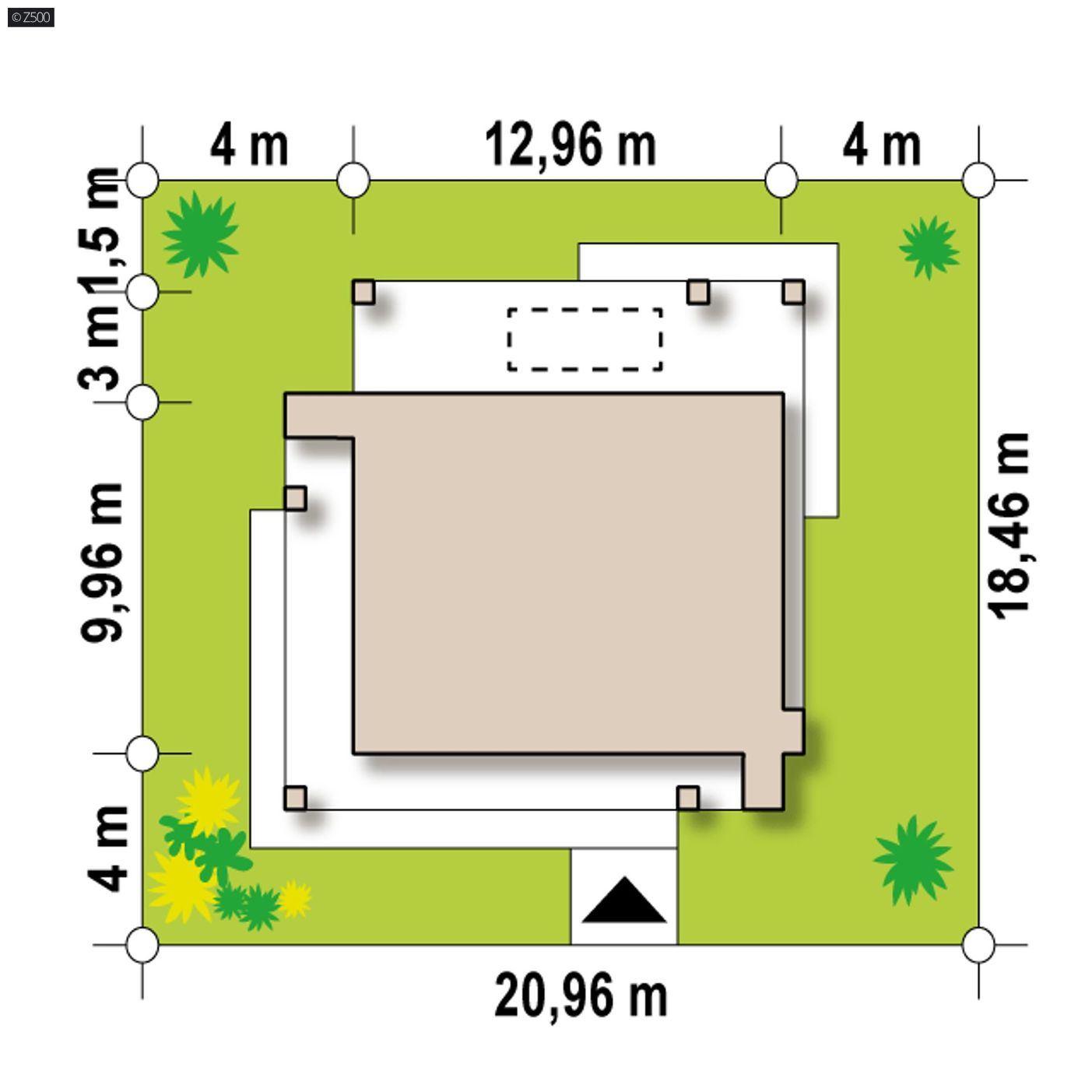 Projekt domu  - Moderný jednopodlažný dom do 100 m2 s 3 spálňami, krytou terasou a vchodom