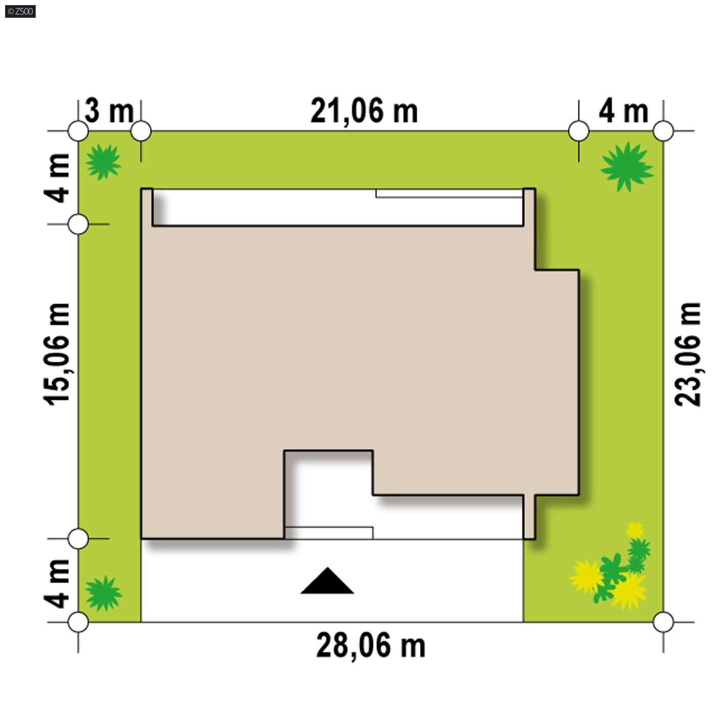 Projekt domu  - Moderné prízemie so 4 spálňami, garážou pre 2 autá a veľkými oknami.