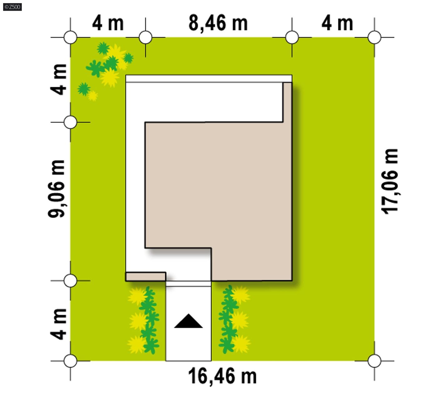Projekt domu  - Malý dom so šikmou strechou, spálňou, pracovňou a veľkou krytou terasou.