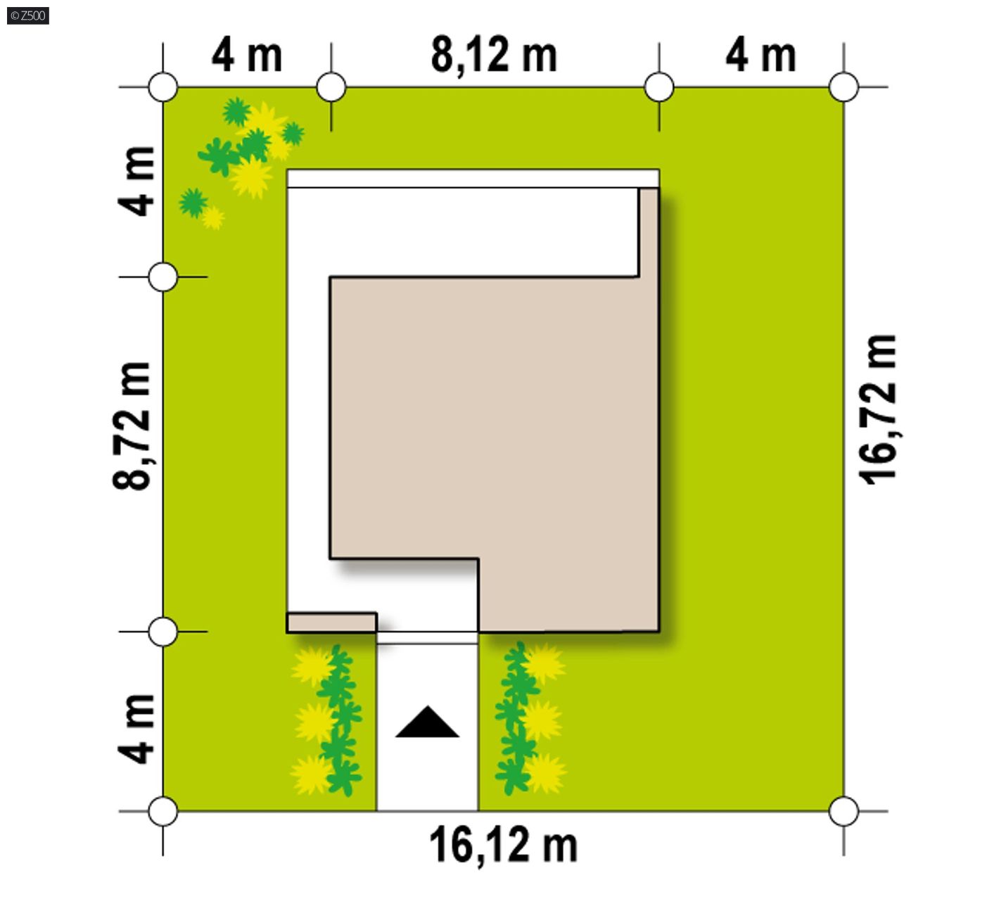 Projekt domu  - Malý dom so šikmou strechou, spálňou, pracovňou a veľkou krytou terasou.
