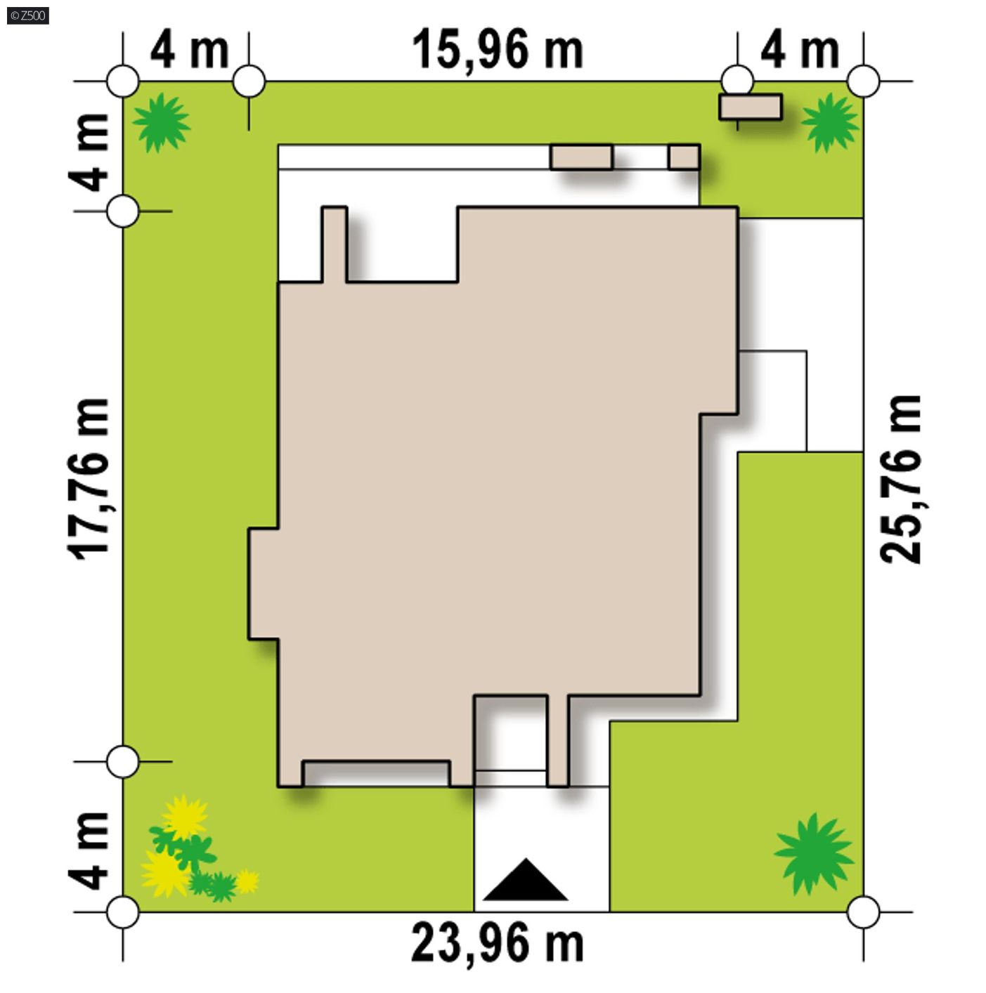 Projekt domu  - 2-poschodový obchodný priestor s veľkým presklením a terasou na prvom poschodí.