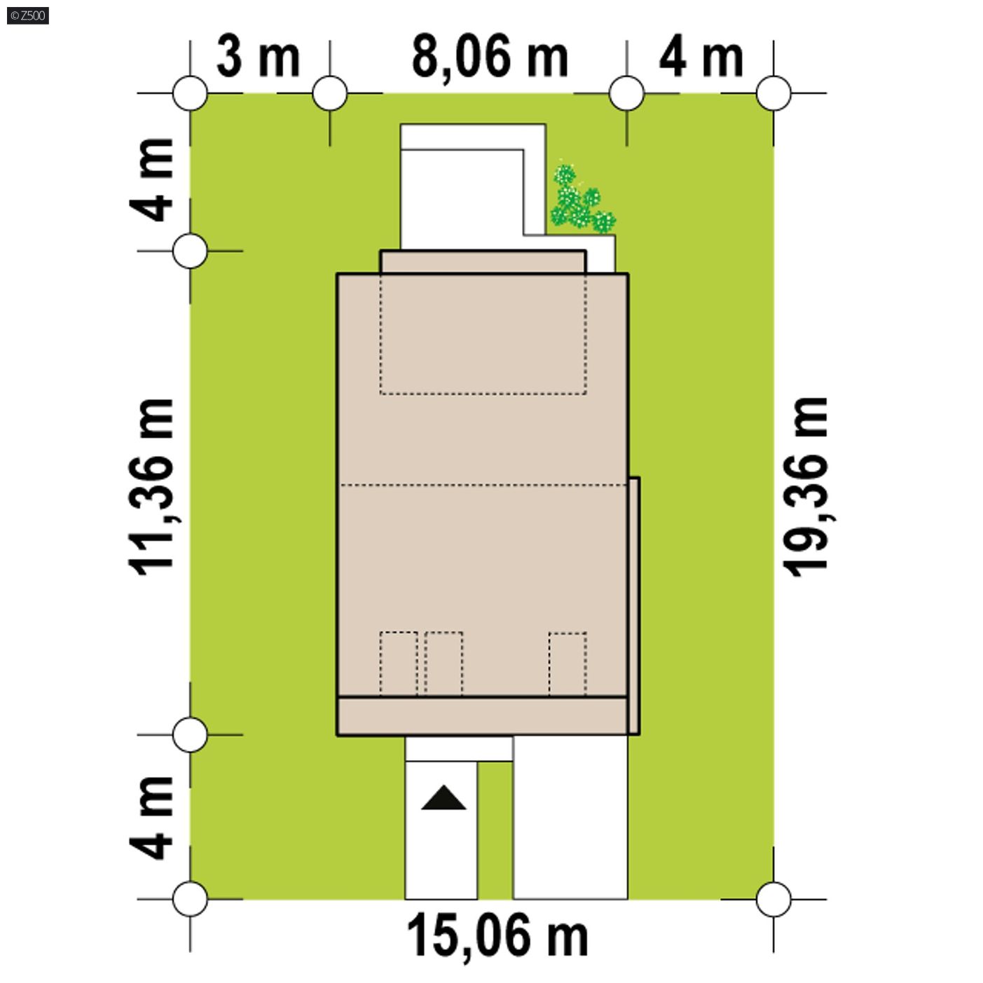 Projekt domu  - Dom s rozlohou 98 m2 s garážou v bloku a 3 spálňami.