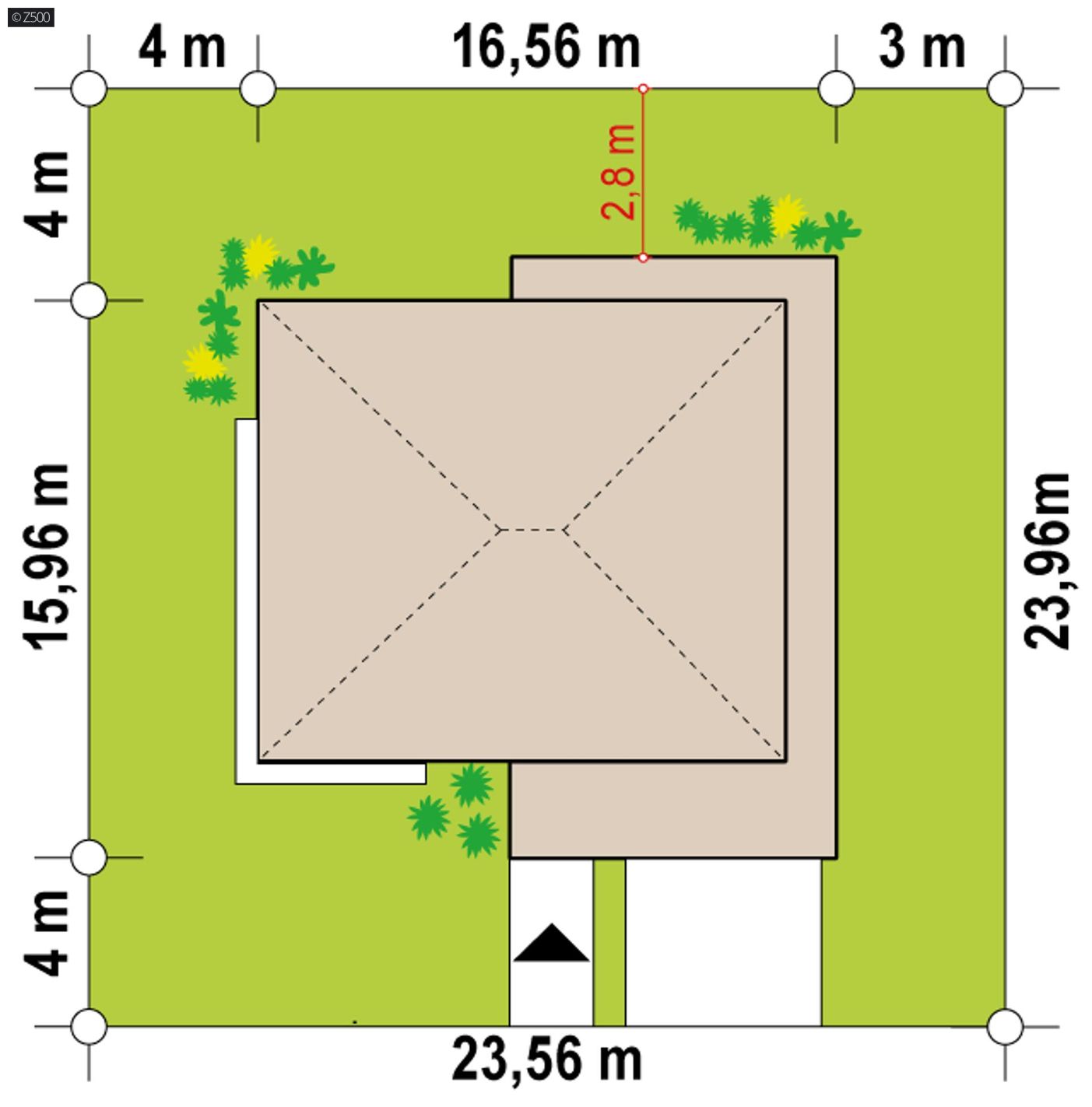 Projekt domu  - Moderný jednopodlažný dom so 4 spálňami a garážou pre 2 autá.